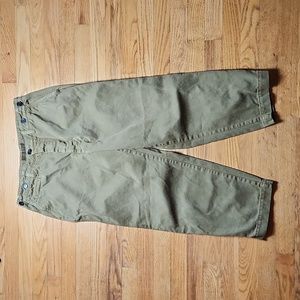 Zara green wide barrel leg button-fly crop military pants